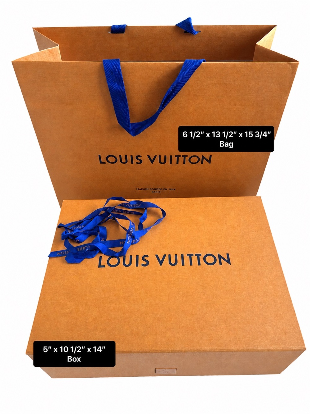 Louis Vuitton LV Orange Magnetic Gift Box and Shopping Bag w/Blue Ribbon Handles